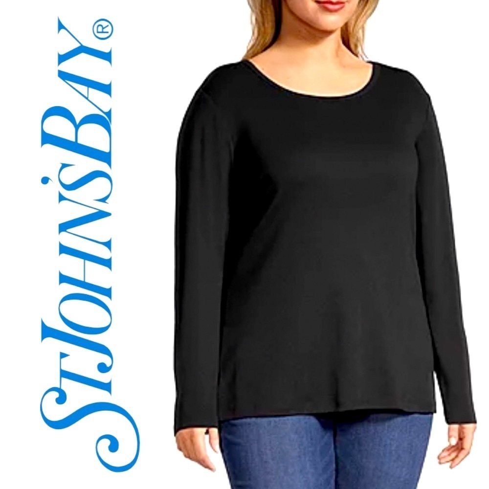 ⚓️ ST. JOHN’S BAY Essential Black Tee in Rib Fabric - Picture 1 of 9